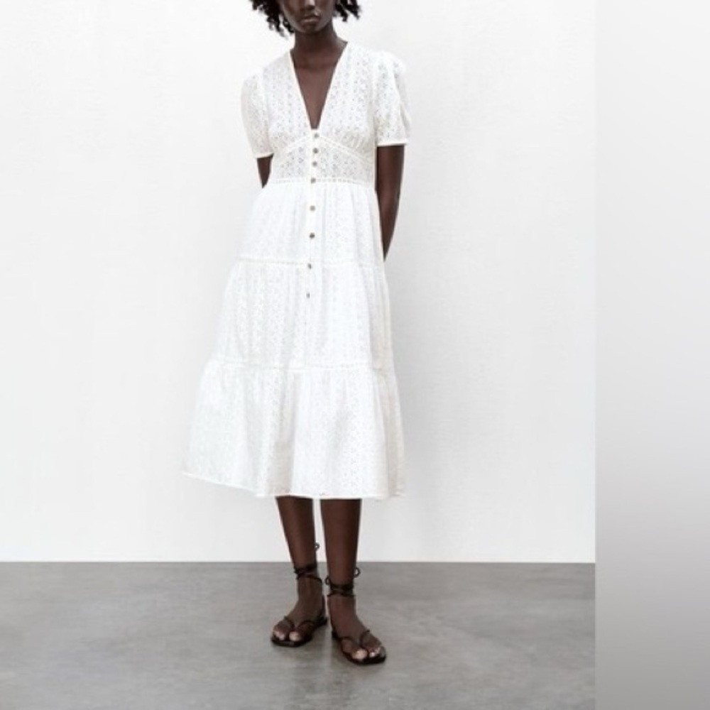 Zara White Button-Down Midi Dress